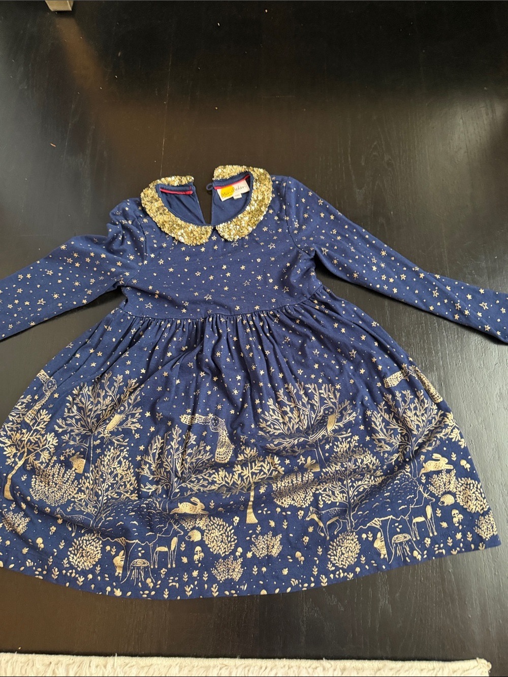 Mini Boden Navy Dress with Gold Sequin Collar